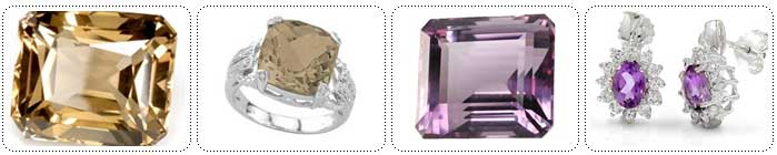 ด้านขวาคือ Amethyst หรือ เขี้ยวหนุมาน ส่วนด้านซ้ายคือ Smoky Topaz หรือ บุษราคัม